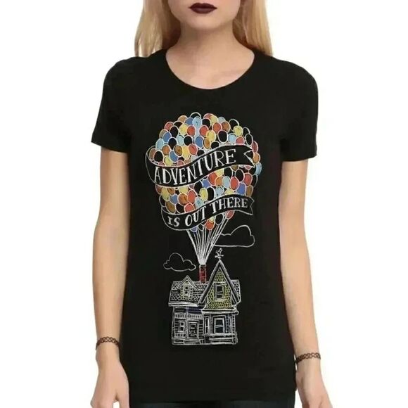 "Disney Women's Black Cotton Knit ""Up Adventure is Out There"" T-Shirt " - Picture 1 of 4